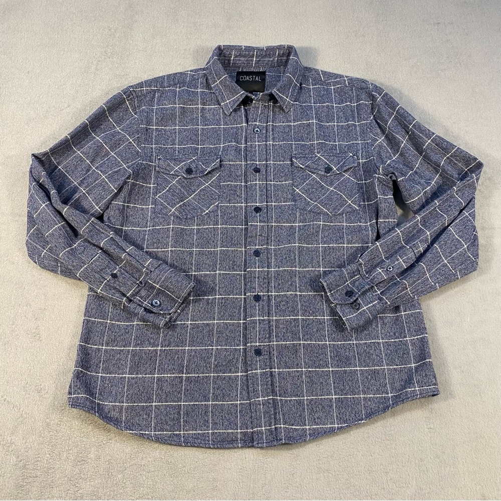 Coastal Men's Blue Checkered Flannel Button Up Shirt, Long sleeves, size L